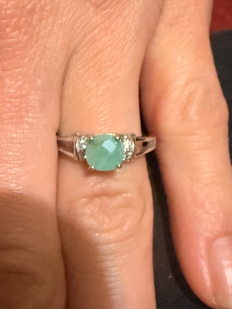 Stunning Natural Emerald & Platinum-Plated Sterling Silver Ring - Size 7